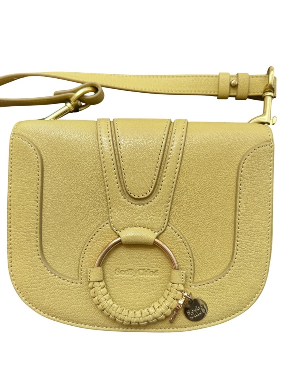 See By Chloe Pale Yellow Leather Hana Small Saddle Crossbody